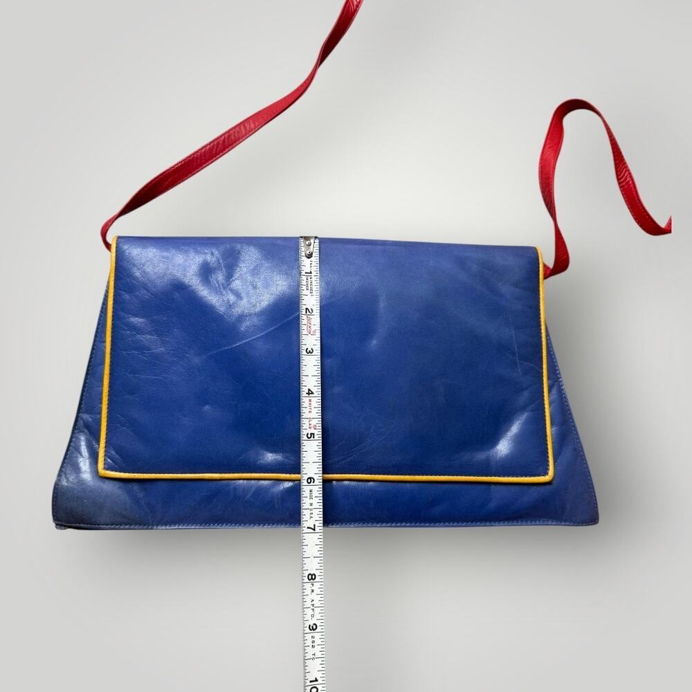 Vintage Charles Jourdan Paris France Colorblock Leather Shoulder Bag Blue - Picture 15 of 15